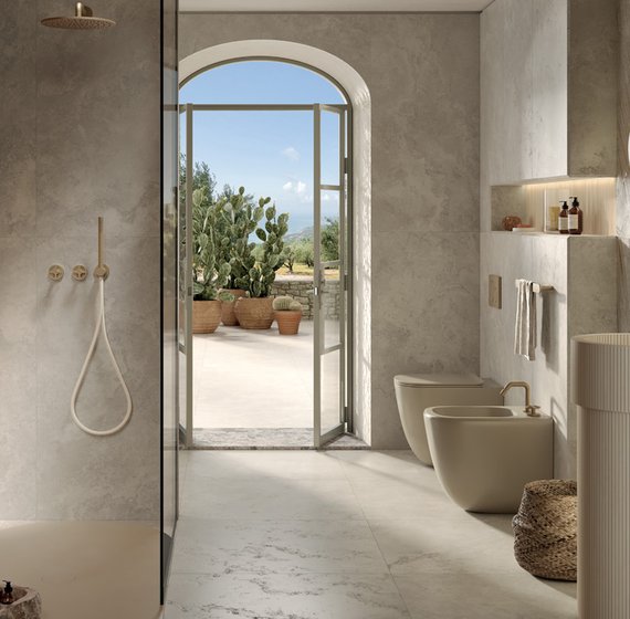 Porcelain stoneware and ceramic indoor wall coverings with leading-edge design: light, volume and matter