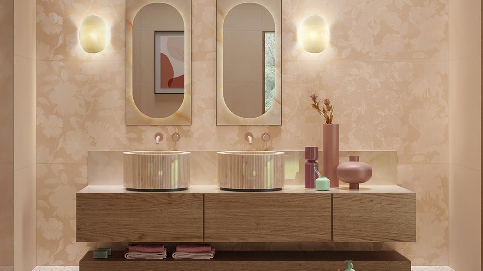 Designer mirrors and modern washbasins are the best choices for a modern bathroom