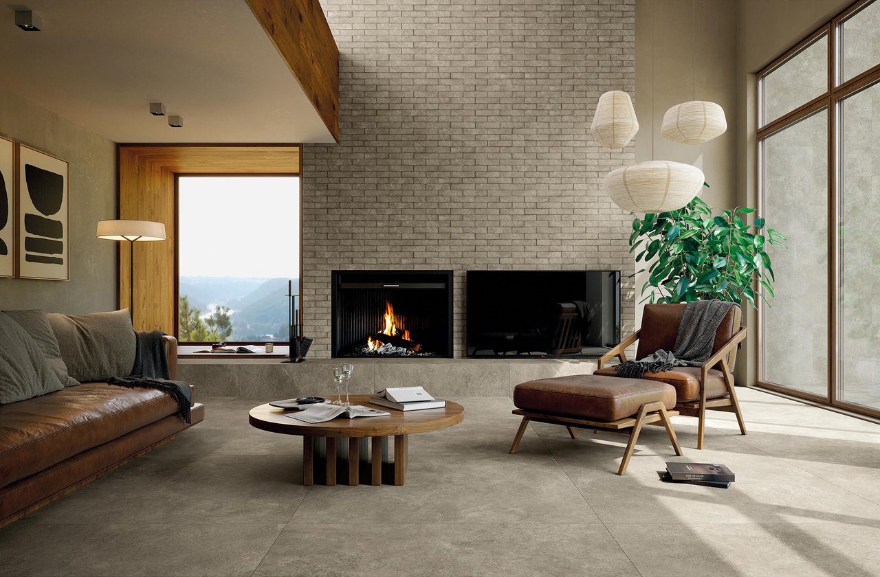 Image d'ambiance Maison, réalisée avec des carreaux de la collection : NOBU – Gris NOBU