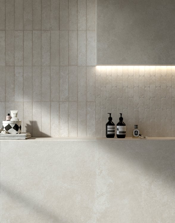 Imagen de ambiente , realizada con baldosas de la colección: NOBU – BLANCO