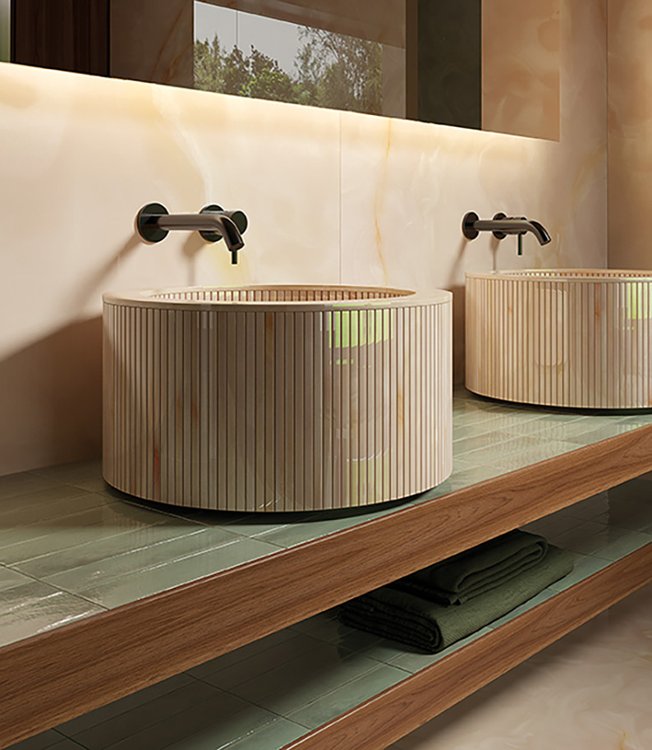 Room view , created with tiles from the collection: GEMME – Red-Pink