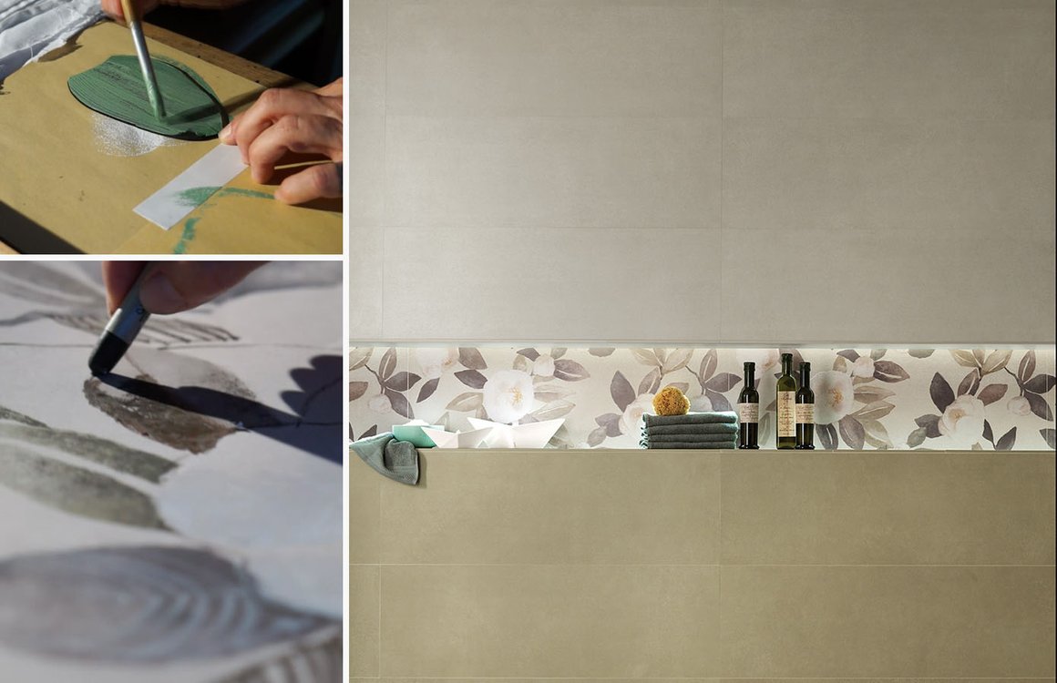 Room view , created with tiles from the collection: SUMMER – Grey, Green