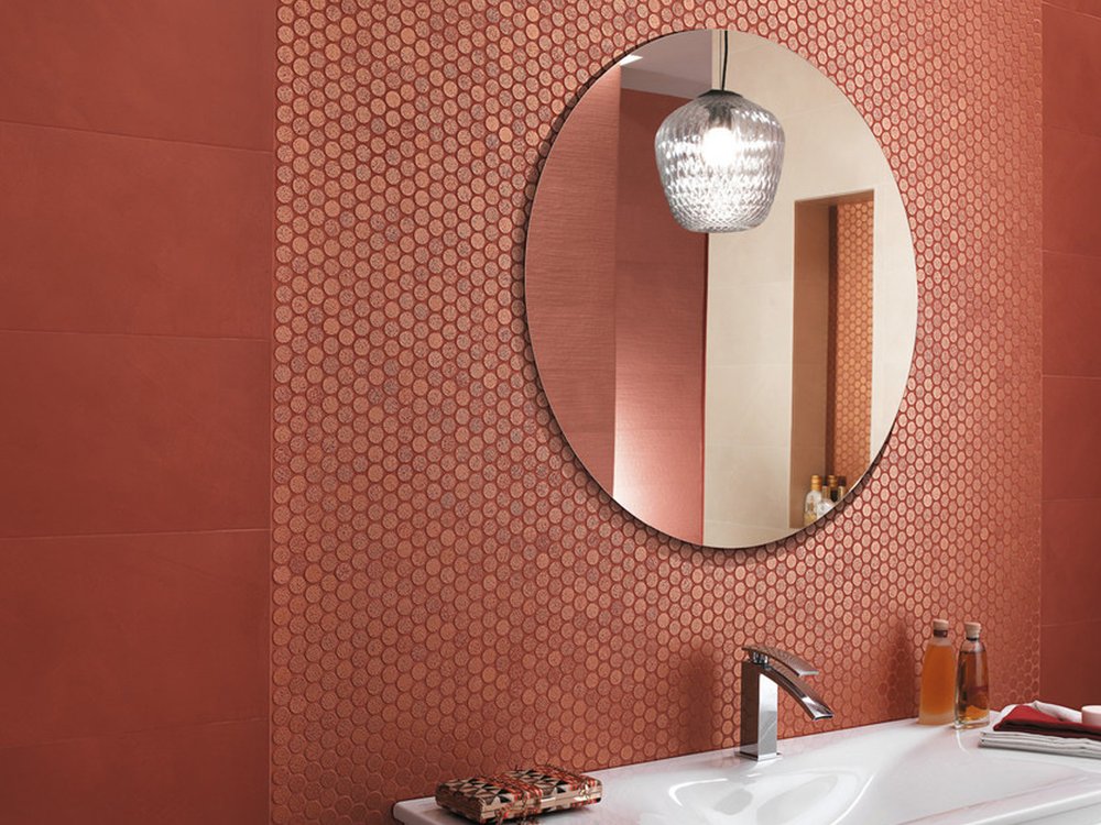 Room view Bathroom, created with tiles from the collection: COLOR LINE – Red-Pink
