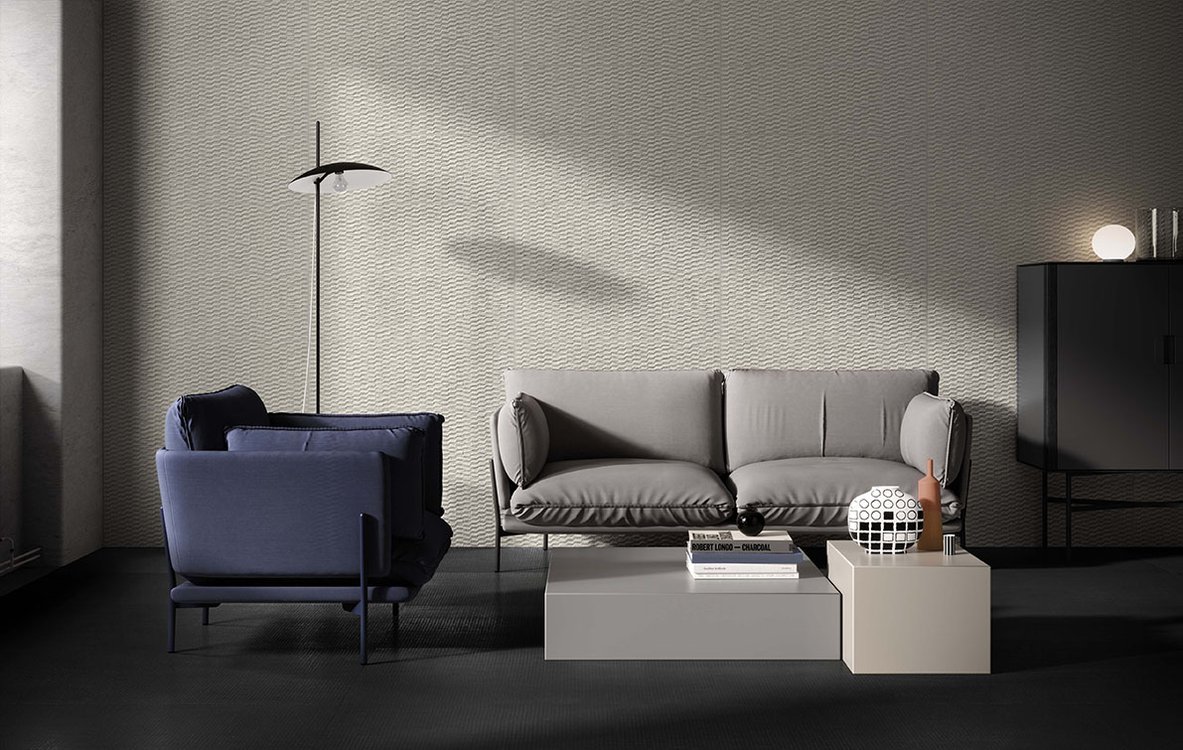 Room view House, created with tiles from the collection: LUMINA STONE – Grey