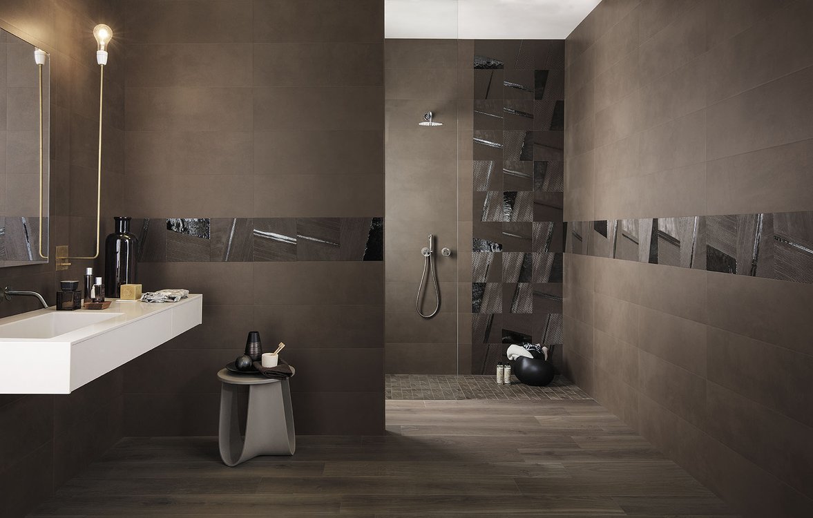 Room view Bathroom, created with tiles from the collection: MAT&MORE – Brown, Blue, Other