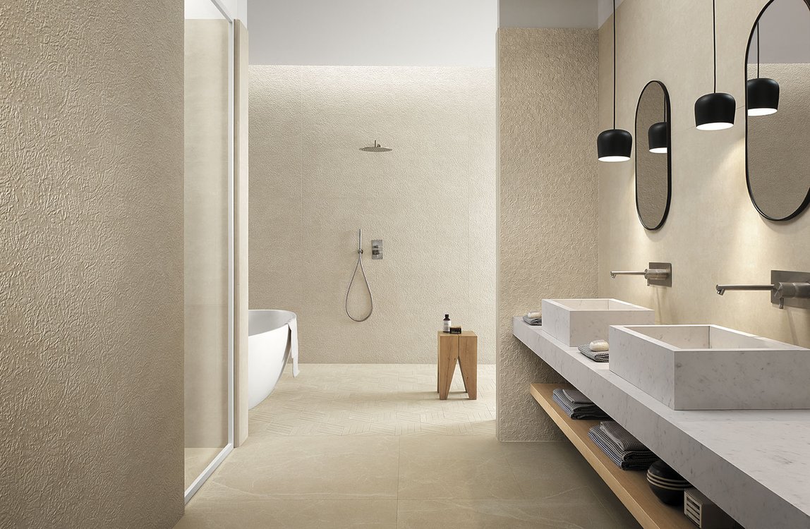 Imagen de ambiente Baño, realizada con baldosas de la colección: BLOOM – BEIGE