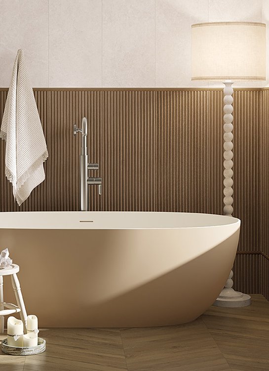 Room view , created with tiles from the collection: OLTRE LA PIETRA – White, Brown