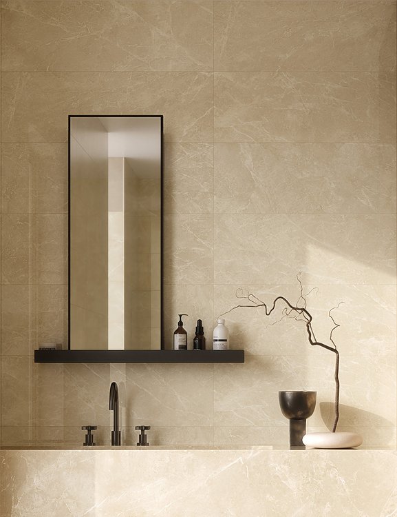 Room view , created with tiles from the collection: OLTRE IL MARMO – Beige