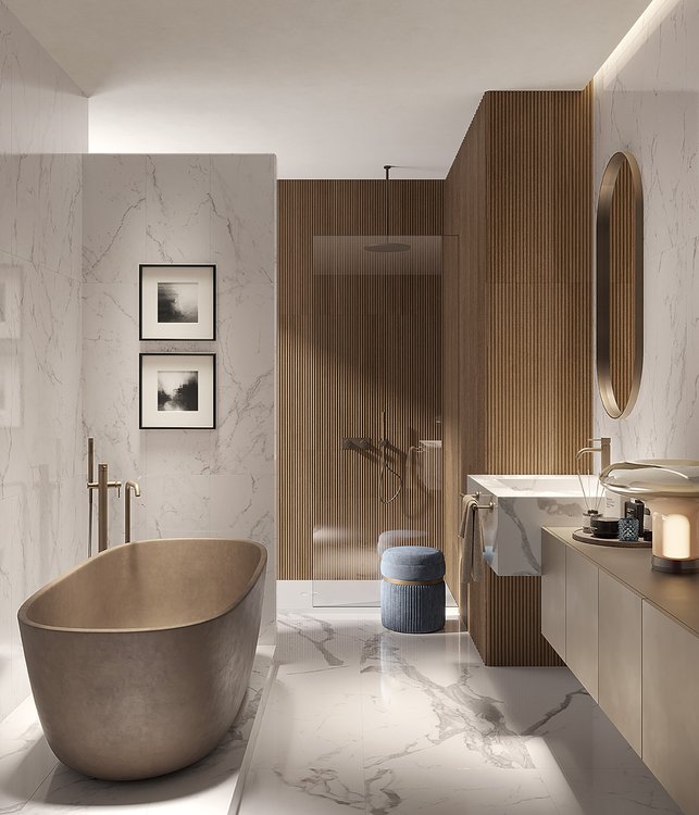 Room view Bathroom, created with tiles from the collection: OLTRE IL MARMO – White