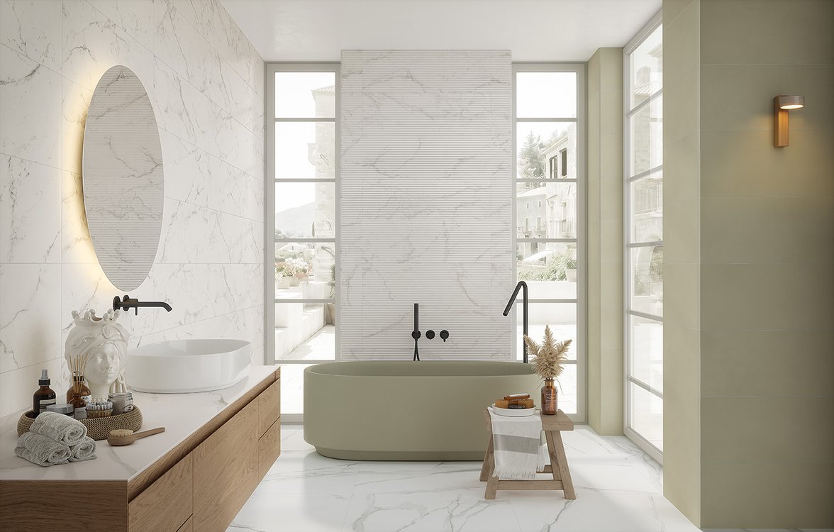 Room view Bathroom, created with tiles from the collection: OLTRE IL MARMO – Other, White