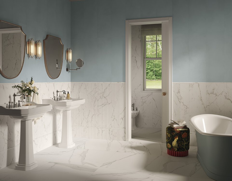 Room view Bathroom, created with tiles from the collection: OLTRE IL MARMO – Other, White