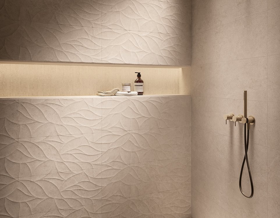 Room view , created with tiles from the collection: OLTRE LA PIETRA – Grey