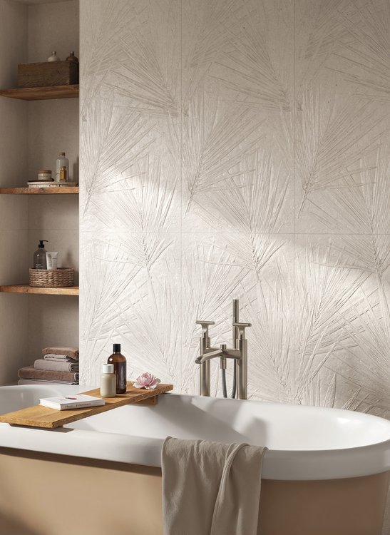 Room view , created with tiles from the collection: MATERIA PURA wall tiles 50x120 – White