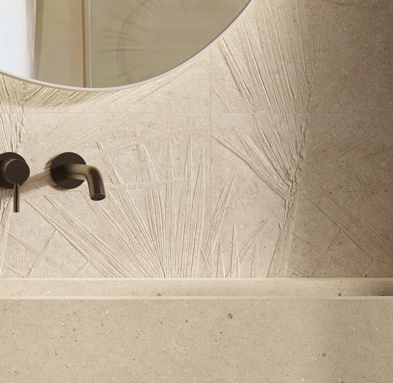 Room view , created with tiles from the collection: MATERIA PURA wall tiles 50x120 – Beige