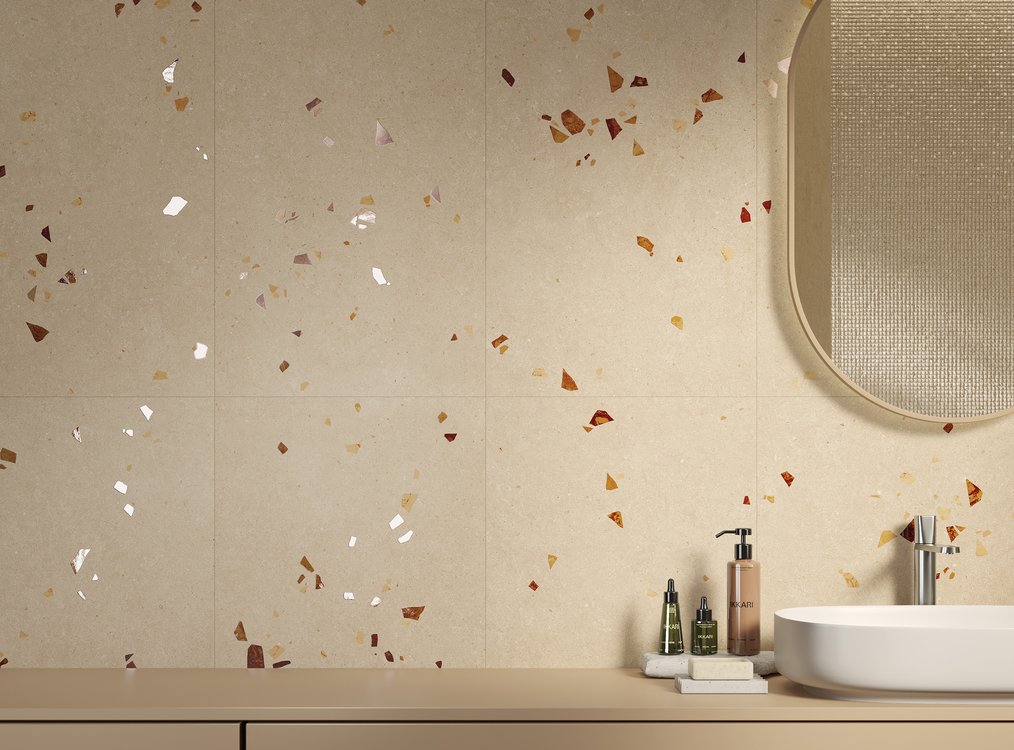 Room view , created with tiles from the collection: MATERIA PURA wall tiles 50x120 – Beige