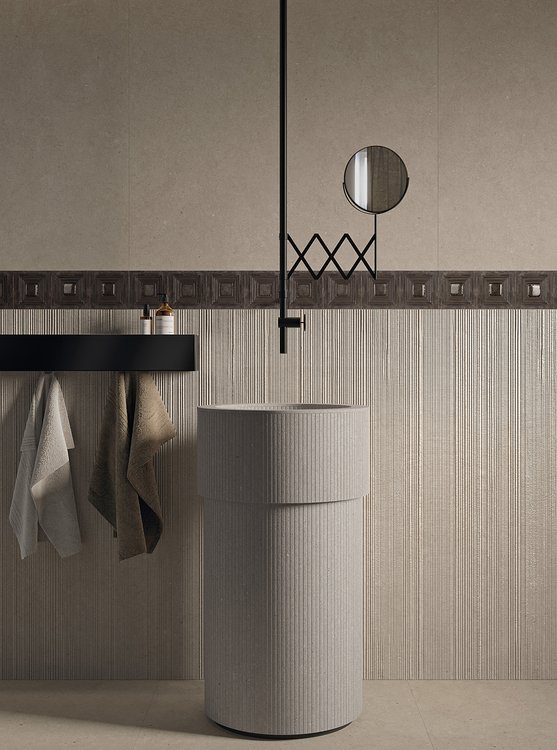 Room view Bathroom, created with tiles from the collection: MATERIA PURA wall tiles 50x120 – Grey