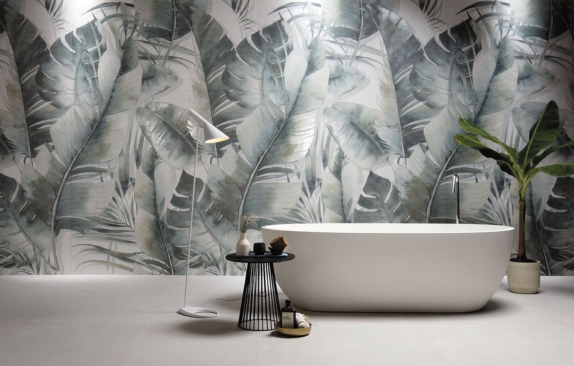 Room view Bathroom, created with tiles from the collection: BLOOM – Green, White