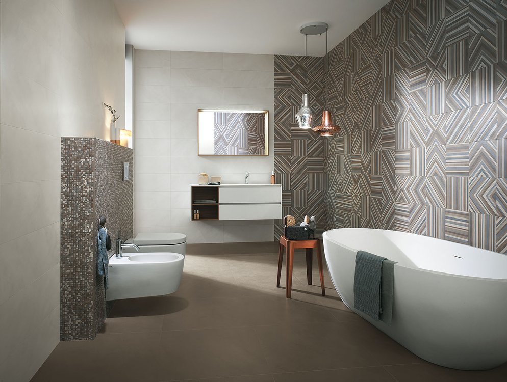 Room view Bathroom, created with tiles from the collection: COLOR LINE – White, Blue, Brown