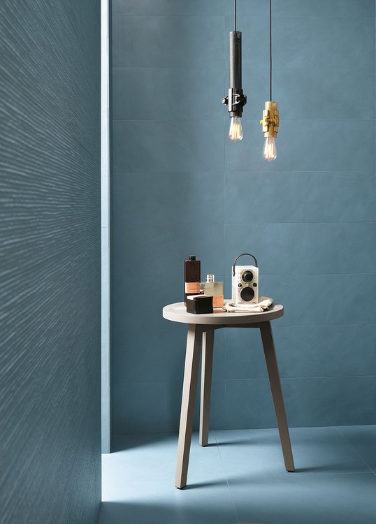 Room view , created with tiles from the collection: COLOR LINE – Blue, Grey