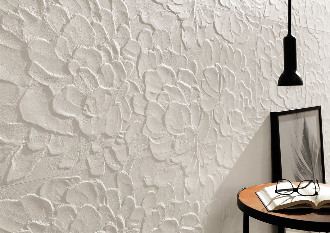 Room view , created with tiles from the collection: LUMINA SAND ART – White, Grey