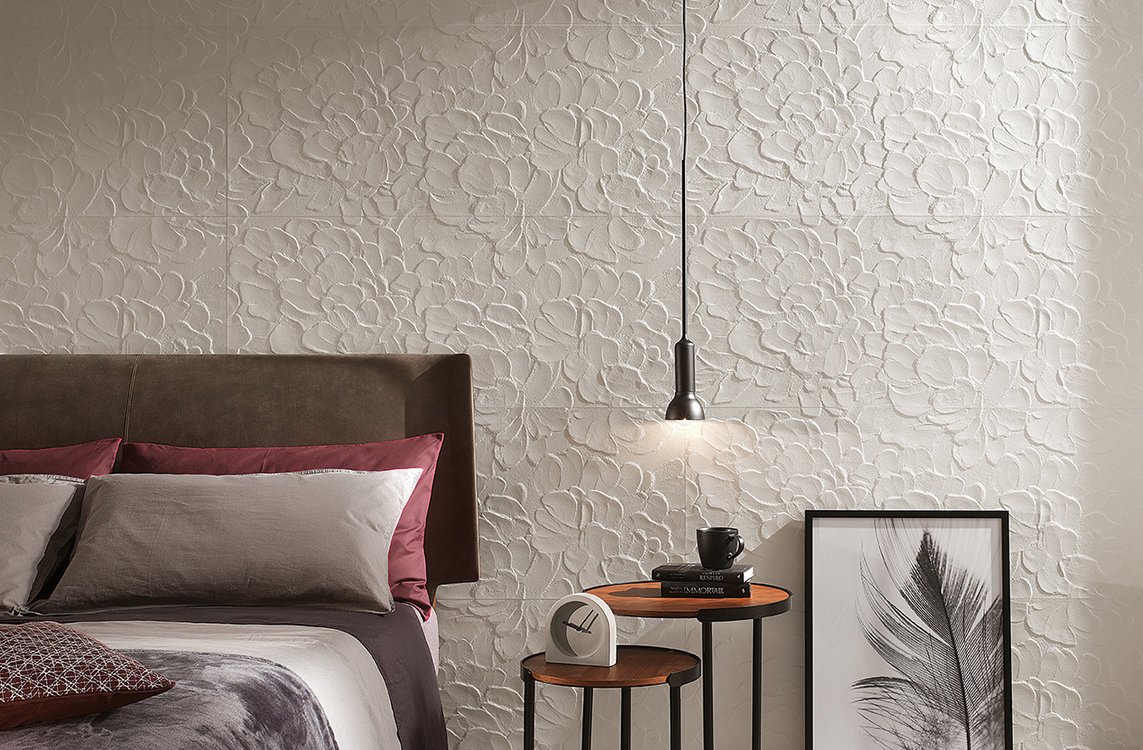 Room view House, created with tiles from the collection: LUMINA SAND ART – White, Grey