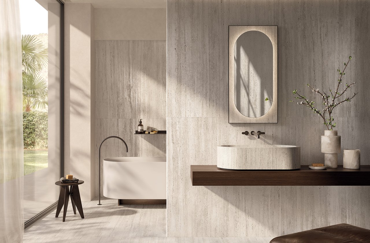 Image d'ambiance Salle de bain, réalisée avec des carreaux de la collection : MATERIA CLASSICA – Blanc MATERIA CLASSICA