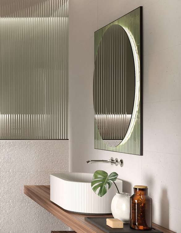 Imagen de ambiente , realizada con baldosas de la colección: MATERIA PURA – BLANCO