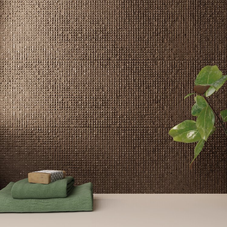 Room view Bathroom, created with tiles from the collection: MATERIA PURA wall tiles 30,5x91,5 – Brown
