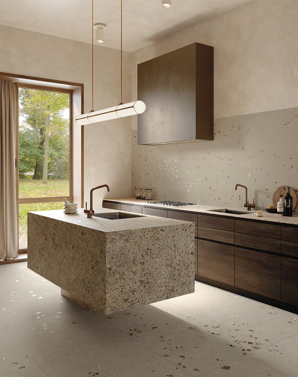 Imagen de ambiente Cocina, realizada con baldosas de la colección: MATERIA PURA – GRIS