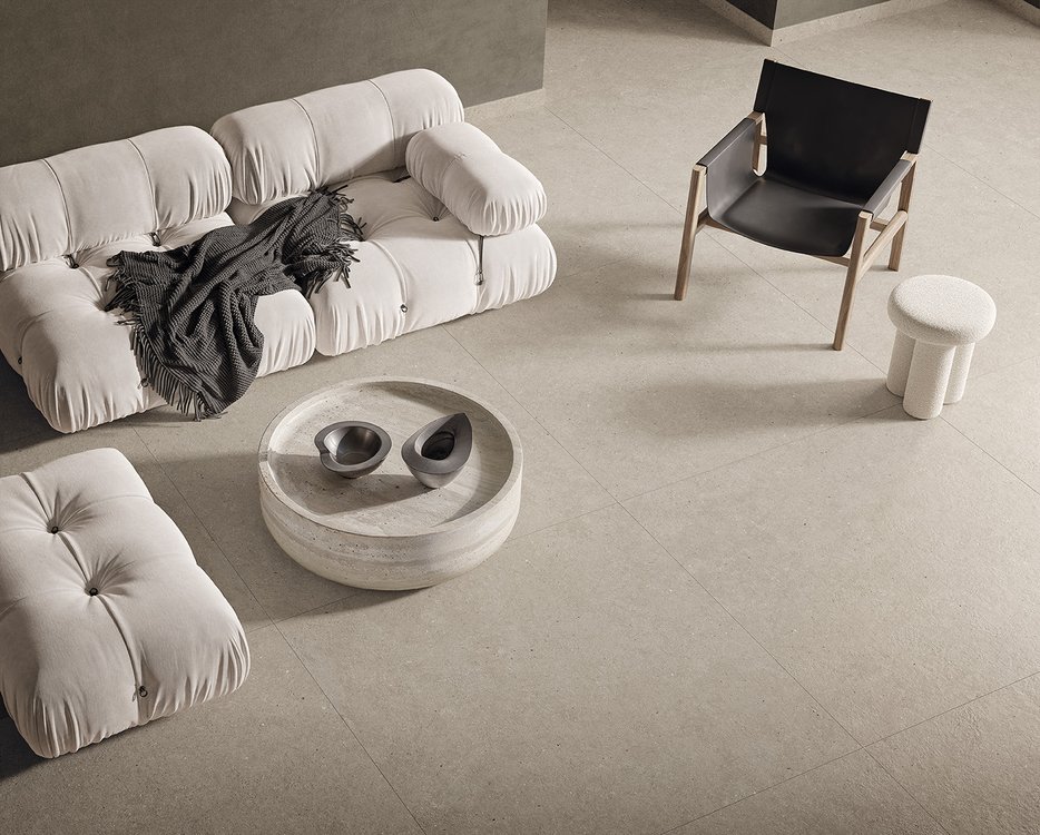 Imagen de ambiente , realizada con baldosas de la colección: MATERIA – GRIS