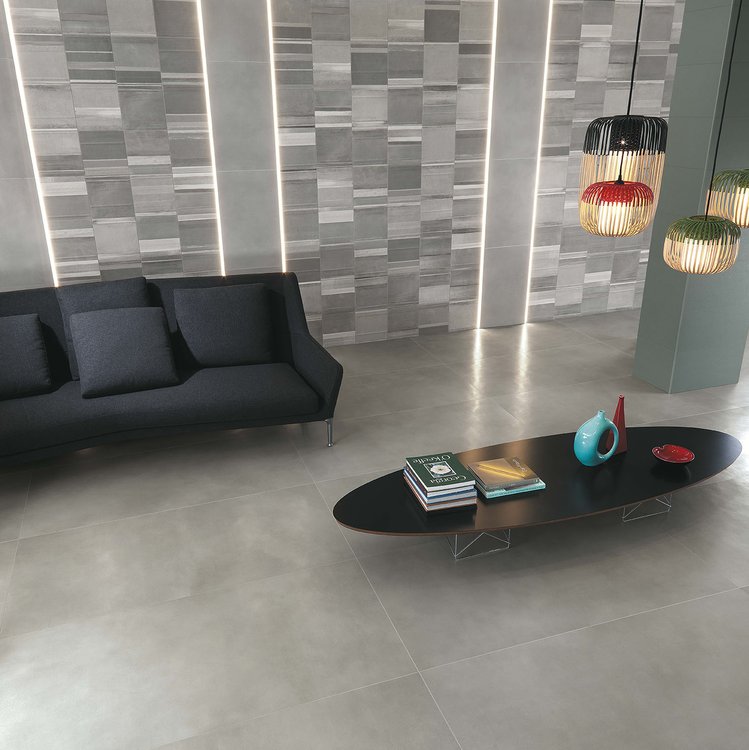 Image d'ambiance , réalisée avec des carreaux de la collection : MILANO&FLOOR – Gris