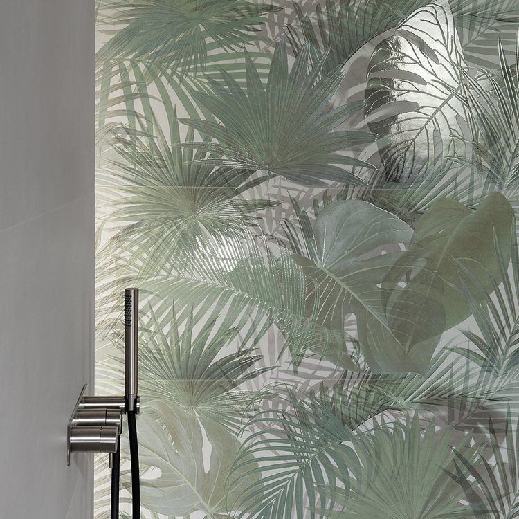 Room view , created with tiles from the collection: MILANO MOOD – Green, Grey