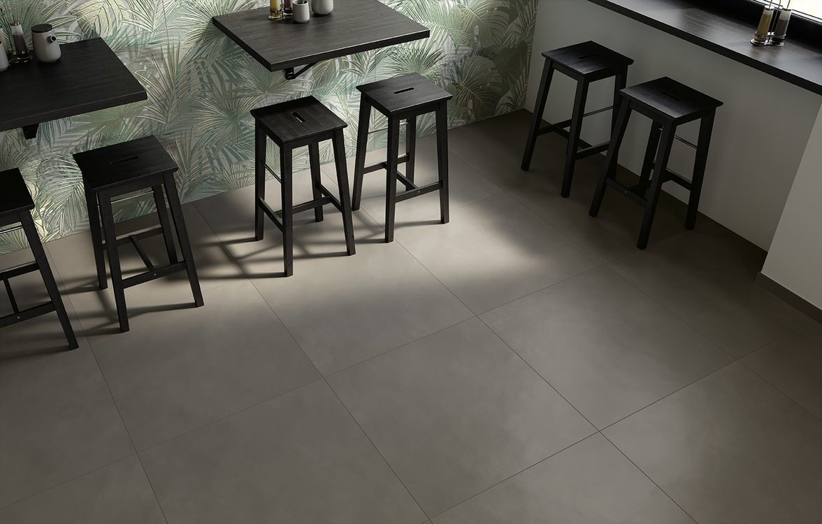 Room view , created with tiles from the collection: MILANO MOOD – Green, Grey