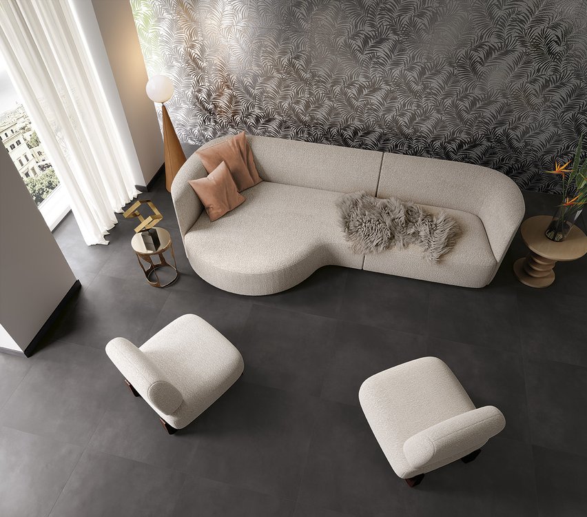 Room view House, created with tiles from the collection: MILANO MOOD – White, Black