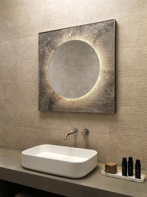 Image d'ambiance Salle de bain, réalisée avec des carreaux de la collection : NOBU – Beige