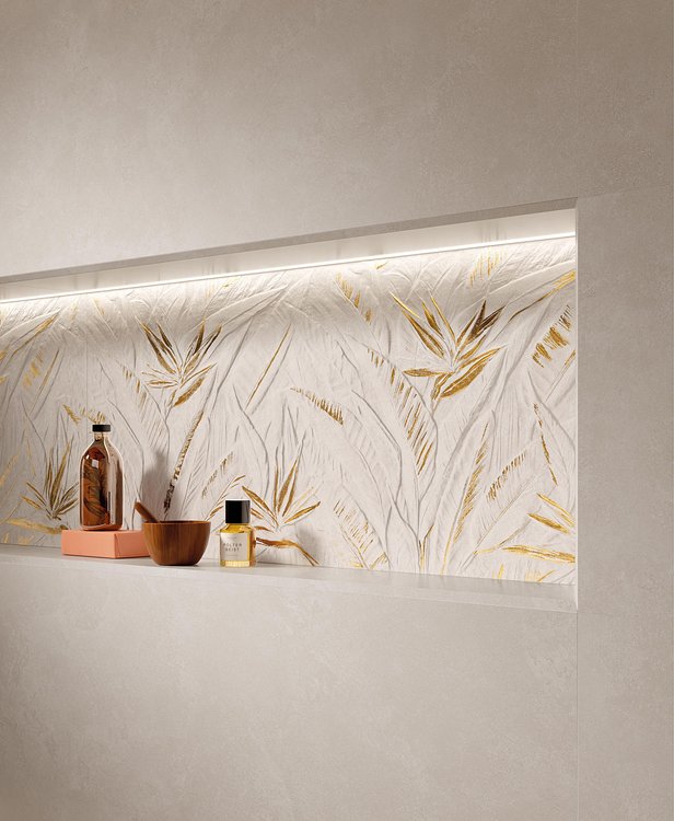Image d'ambiance Salle de bain, réalisée avec des carreaux de la collection : NOBU – Blanc