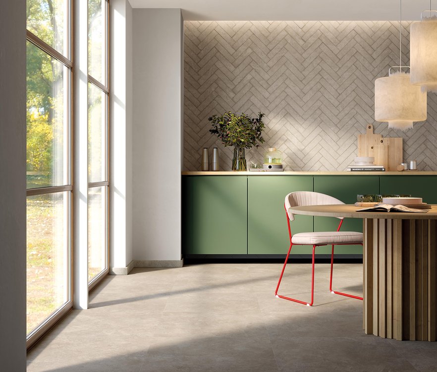 Imagen de ambiente Cocina, realizada con baldosas de la colección: NOBU – GRIS