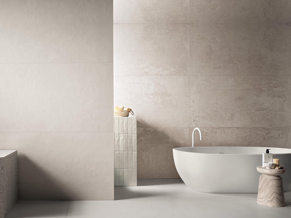 Imagen de ambiente Baño, realizada con baldosas de la colección: OXIDE – BLANCO