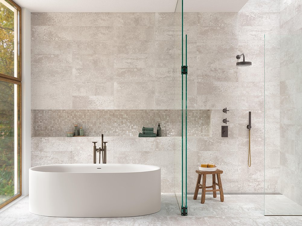 Imagen de ambiente Baño, realizada con baldosas de la colección: OXIDE – BLANCO