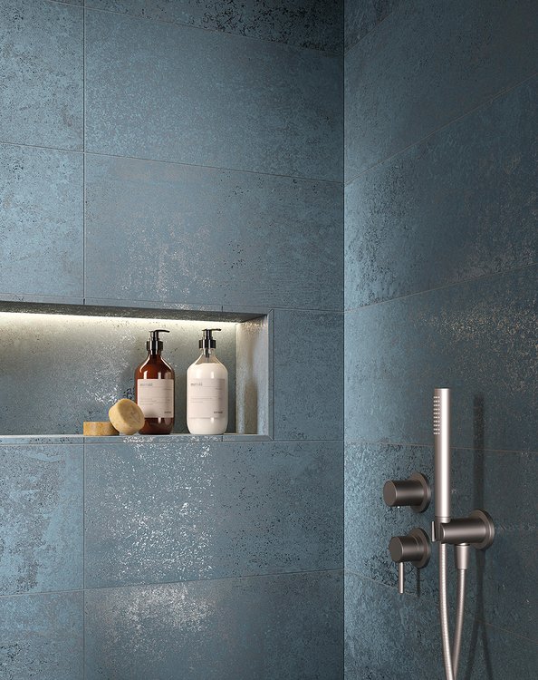 Imagen de ambiente , realizada con baldosas de la colección: OXIDE – Blu