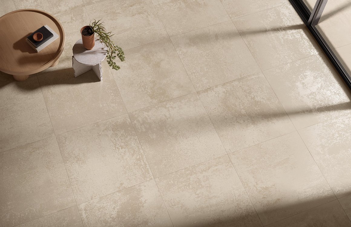 Imagen de ambiente , realizada con baldosas de la colección: OXIDE – BEIGE