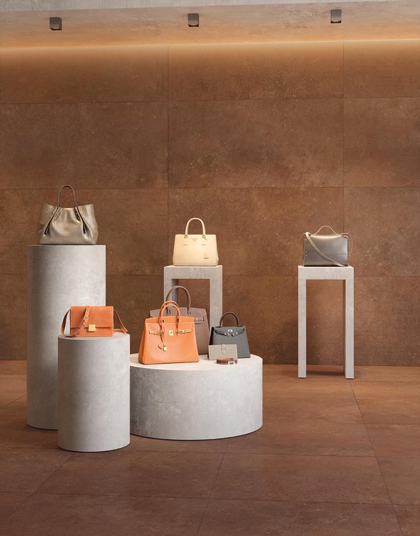 Imagen de ambiente Contrato, realizada con baldosas de la colección: OXIDE – BROWN