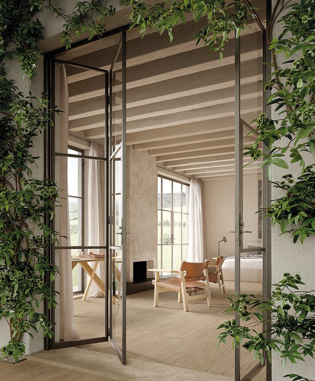 Image d'ambiance , réalisée avec des carreaux de la collection : PLEIN AIR – Beige