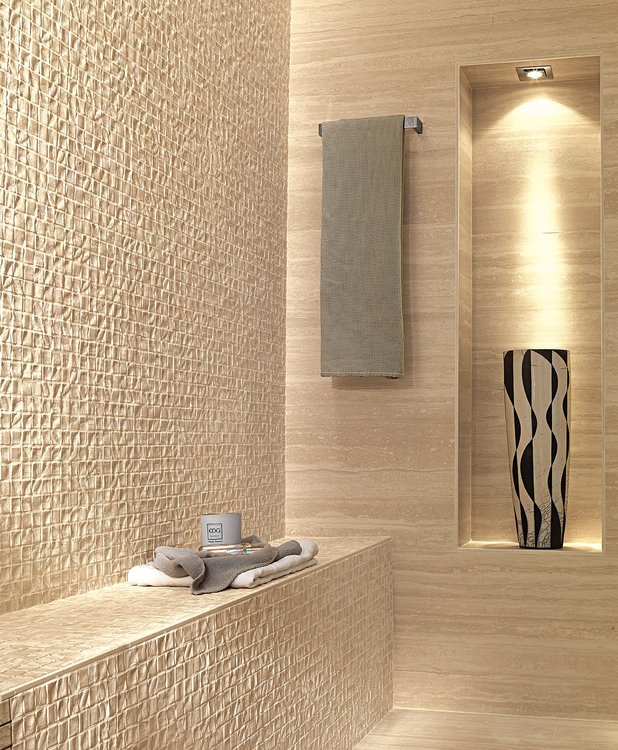 Imagen de ambiente , realizada con baldosas de la colección: ROMA – BEIGE