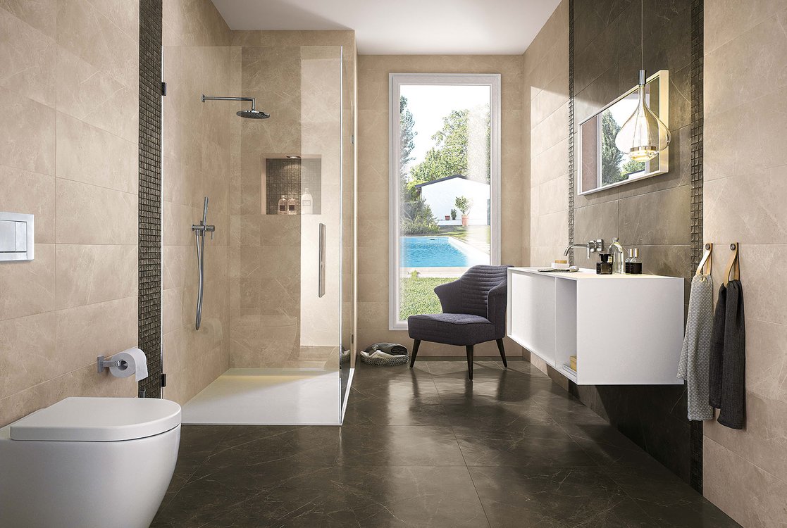 Room view Bathroom, created with tiles from the collection: ROMA – Brown, Beige