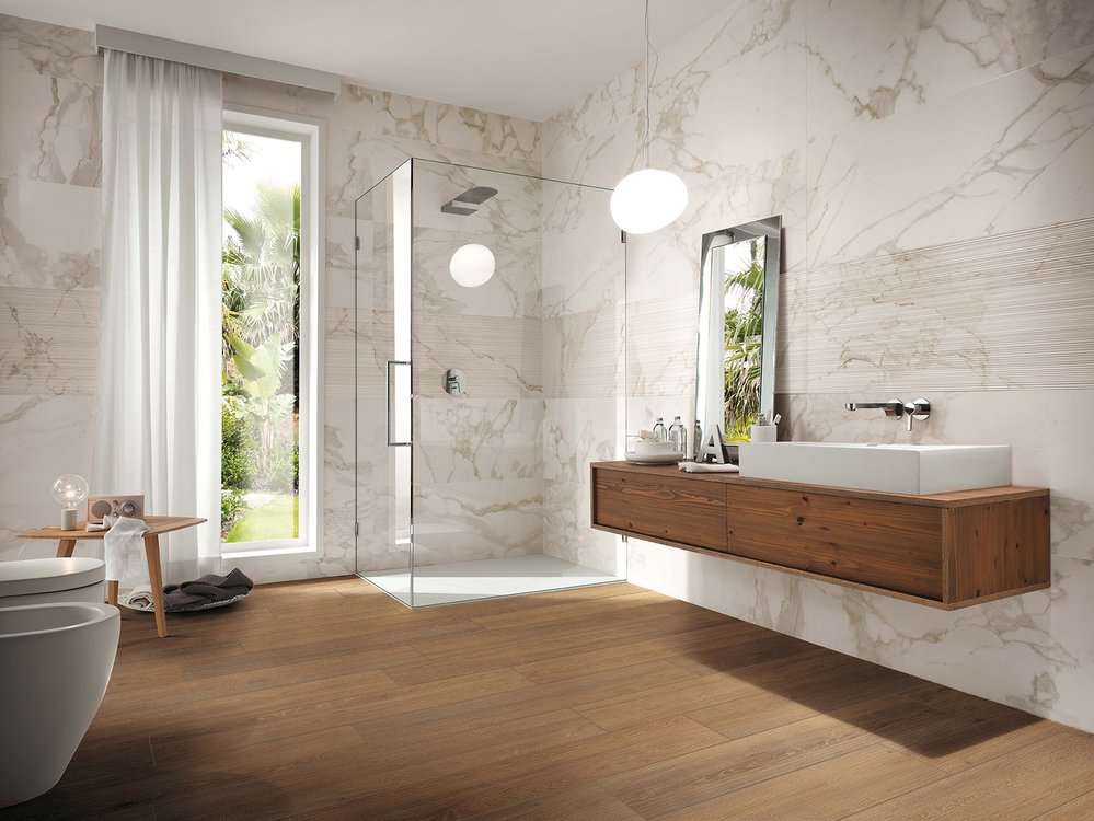 Room view Bathroom, created with tiles from the collection: ROMA – White