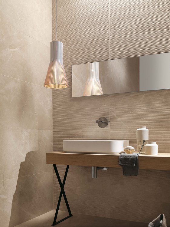 Imagen de ambiente , realizada con baldosas de la colección: ROMA – BEIGE