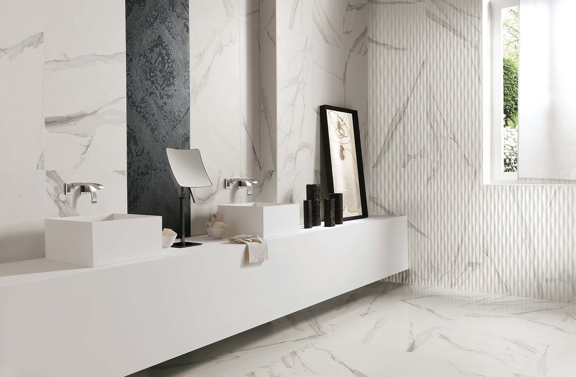 Image d'ambiance , réalisée avec des carreaux de la collection : ROMA – Blanc