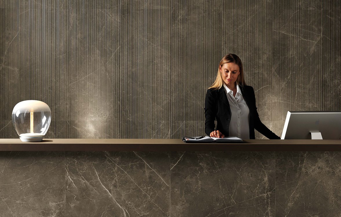 Room view Contract, created with tiles from the collection: ROMA – Brown