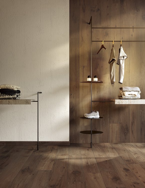 Room view Contract, created with tiles from the collection: ROOTS – Brown